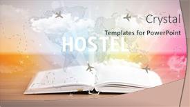  Presentation with hostel - PPT theme featuring open-book-with-hostel-inscription background and a sky blue colored foreground