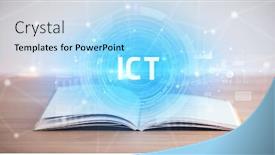  Presentation with open book - Slide set with open-book-with-ict-abbreviation background and a light blue colored foreground