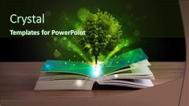 Presentation with green tree - Presentation theme enhanced with open book with magical green background and a tawny brown colored foreground