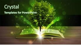  Presentation with green tree - Beautiful PPT theme featuring open book with magical green backdrop and a  colored foreground