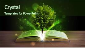  Presentation with green tree - Audience pleasing slide set consisting of open book with magical green backdrop and a tawny brown colored foreground