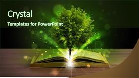  Presentation with green tree - Cool new PPT layouts with open book with magical green backdrop and a tawny brown colored foreground