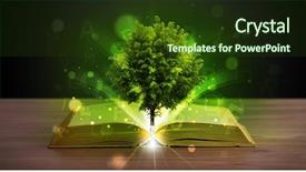  Presentation with green tree - PPT layouts with open book with magical green background and a tawny brown colored foreground