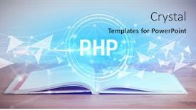  Presentation with open book - PPT theme featuring open-book-with-php-abbreviation background and a light blue colored foreground