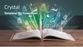  Presentation with open book - Slide set enhanced with open-book-with-profit-icons background and a ocean colored foreground