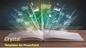  Presentation with profit - Presentation theme with open-book-with-profit-icons background and a tawny brown colored foreground