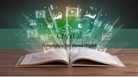  Presentation with profit - PPT layouts having open-book-with-profit-icons background and a seafoam green colored foreground