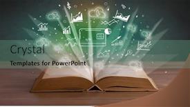  Presentation with profit - Presentation theme having open-book-with-profit-icons background and a seafoam green colored foreground