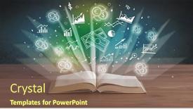  Presentation with profit - Presentation theme featuring open-book-with-profit-icons background and a violet colored foreground