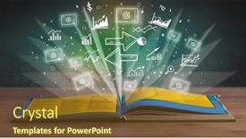  Presentation with profit - PPT theme featuring open-book-with-profit-icons background and a tawny brown colored foreground