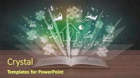  Presentation with profit - Presentation theme featuring open-book-with-profit-icons background and a violet colored foreground