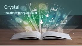  Presentation with profit - PPT layouts having open-book-with-profit-icons background and a ocean colored foreground