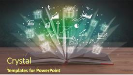  Presentation with profit - PPT theme featuring open-book-with-profit-icons background and a tawny brown colored foreground