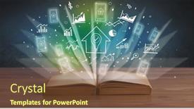  Presentation with profit - Theme with open-book-with-profit-icons background and a tawny brown colored foreground