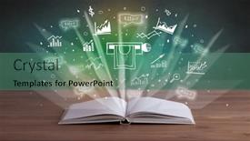  Presentation with open book - Presentation theme with open-book-with-profit-icons and a ocean colored foreground