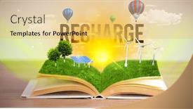  Presentation with open-book - Slide deck with open-book-with-recharge-inscription background and a yellow colored foreground