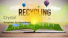  Presentation with renewable energy - Colorful PPT theme enhanced with open-book-with-recycling-inscription backdrop and a yellow colored foreground