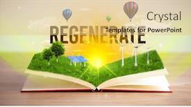  Presentation with renewable energy - PPT theme consisting of open-book-with-regenerate-inscription background and a yellow colored foreground