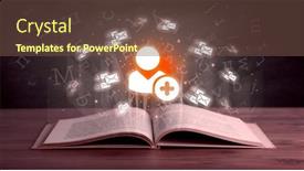  Presentation with open book - Slide deck enhanced with open-book-with-social-networking background and a tawny brown colored foreground