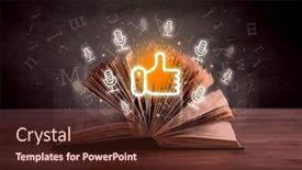  Presentation with open book - PPT theme with open-book-with-social-networking background and a tawny brown colored foreground