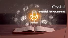  Presentation with networking - PPT theme with open-book-with-social-networking background and a tawny brown colored foreground