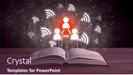  Presentation with open book - PPT theme enhanced with open-book-with-social-networking background and a tawny brown colored foreground