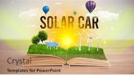  Presentation with solar car - Colorful slide deck enhanced with open-book-with-solar-car backdrop and a coral colored foreground
