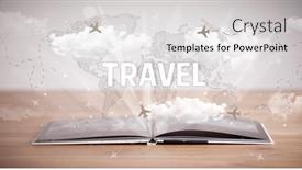  Presentation with open book - Beautiful presentation design featuring open-book-with-travel-inscription backdrop and a light gray colored foreground