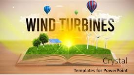  Presentation with wind energy - Audience pleasing slide deck consisting of open-book-with-wind-turbines backdrop and a coral colored foreground