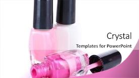  Presentation with nail - Slides enhanced with open bottles with bright nail polish isolated on white background and a white colored foreground