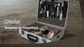  Presentation with crime scene - Presentation theme with open-briefcase-with-working-supplies background and a gray colored foreground