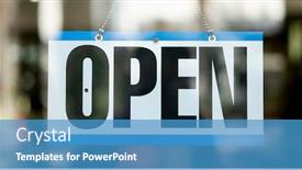  Presentation with story book conceptual open - Slides enhanced with open-business-sign-hanging-inside background and a teal colored foreground