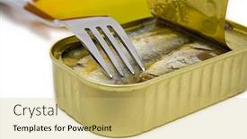  Presentation with sardines - PPT theme consisting of canned meat - open can of sardines background and a yellow colored foreground