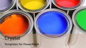  Presentation with paint - Amazing slides having open cans of paint in close up view backdrop and a coral colored foreground