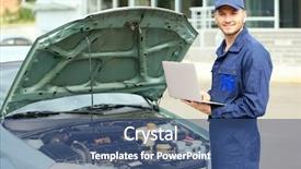  Presentation with mechanic seals - Colorful PPT theme enhanced with open car hood with laptop backdrop and a ocean colored foreground