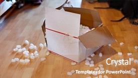  Presentation with an open gift box - Amazing PPT layouts having open cardboard box with peices backdrop and a coral colored foreground