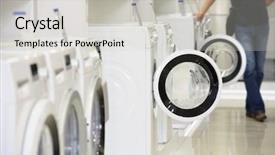  Presentation with machines - Theme having open clean modern white industrial - washing machines dryer and other background and a light gray colored foreground