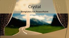  Presentation with curtains - Amazing slide deck having open curtains on the door backdrop and a yellow colored foreground