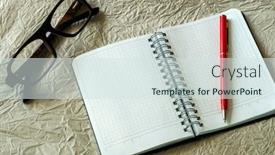  Presentation with diary - Presentation design featuring open-diary-ballpoint-pen background and a sky blue colored foreground