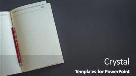  Presentation with diary - Cool new PPT theme with open-diary-red-pen backdrop and a dark gray colored foreground