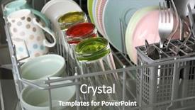  Presentation with utensils - PPT layouts with open dishwasher with clean utensils background and a gray colored foreground