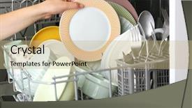  Presentation with clean up - Audience pleasing slides consisting of open dishwasher with clean utensils backdrop and a coral colored foreground