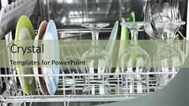  Presentation with utensils - Theme featuring open dishwasher with clean utensils background and a mint green colored foreground