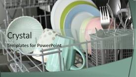  Presentation with utensils - Presentation enhanced with open dishwasher with clean utensils background and a mint green colored foreground