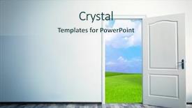  Presentation with open door policy health care - Beautiful PPT theme featuring open door leading to green backdrop and a sky blue colored foreground