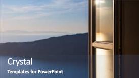  Presentation with santorini - Presentation theme with open door overlooking santorini coastline background and a ocean colored foreground