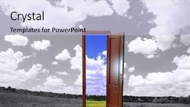  Presentation with open door - PPT theme enhanced with open door to new life background and a sky blue colored foreground