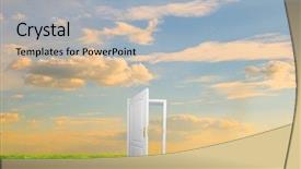  Presentation with open door - PPT theme featuring open door to new life background and a light gray colored foreground