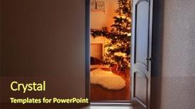  Presentation with open door - Colorful PPT theme enhanced with open door with decorated christmas backdrop and a tawny brown colored foreground