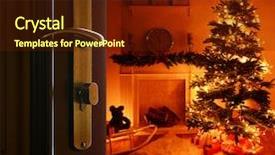  Presentation with open door - Colorful slides enhanced with open door with decorated christmas backdrop and a tawny brown colored foreground